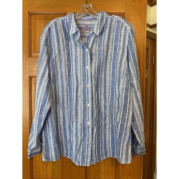 Women's Tommy Bahama Santiago Stripe Linen Blend Shirt Top Blouse Sz XL Travel - Picture 1 of 9